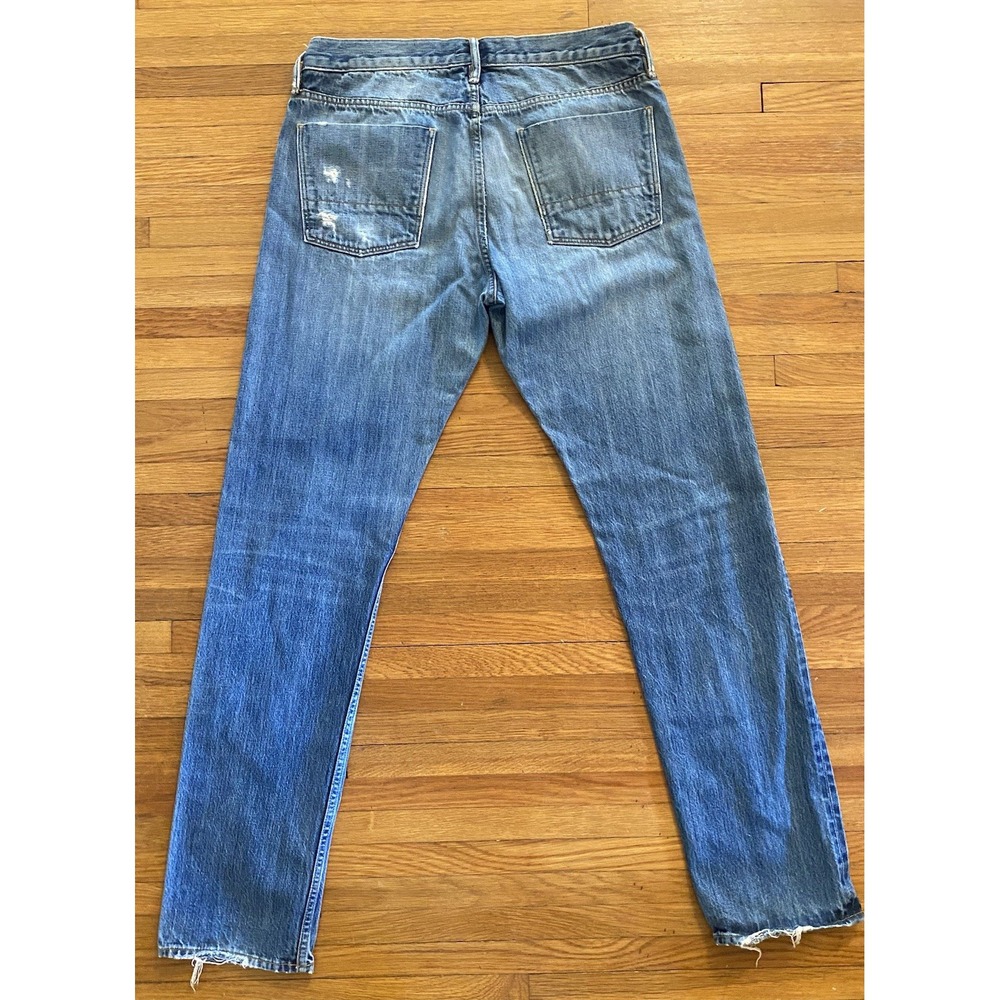 VINCE. Jeans Mens 32x33 Medium Wash USA Made Straight Button Fly Distressed - Picture 3 of 14
